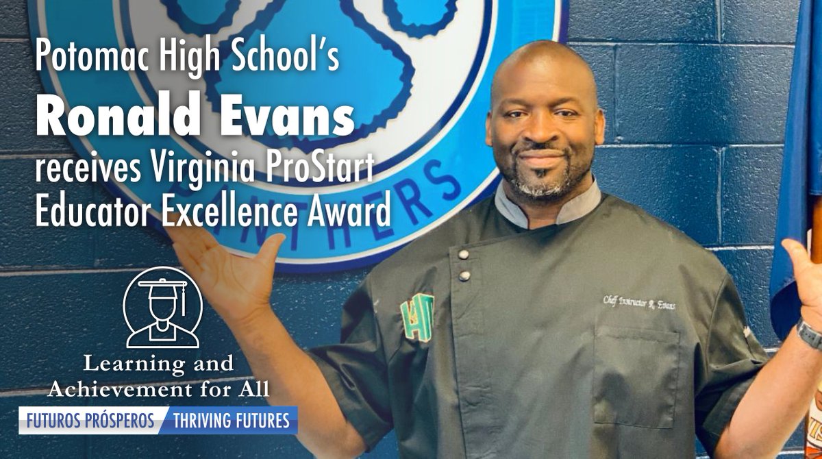 PWCSNews's tweet photo. 🏆 Congratulations to Ronald Evans - culinary arts teacher at @PotomacPanther - for receiving the 2022 Virginia ProStart Educator Excellence Award!

➡️ Read more: https://t.co/MaEI8wGgY0 https://t.co/kgJ93sObkY