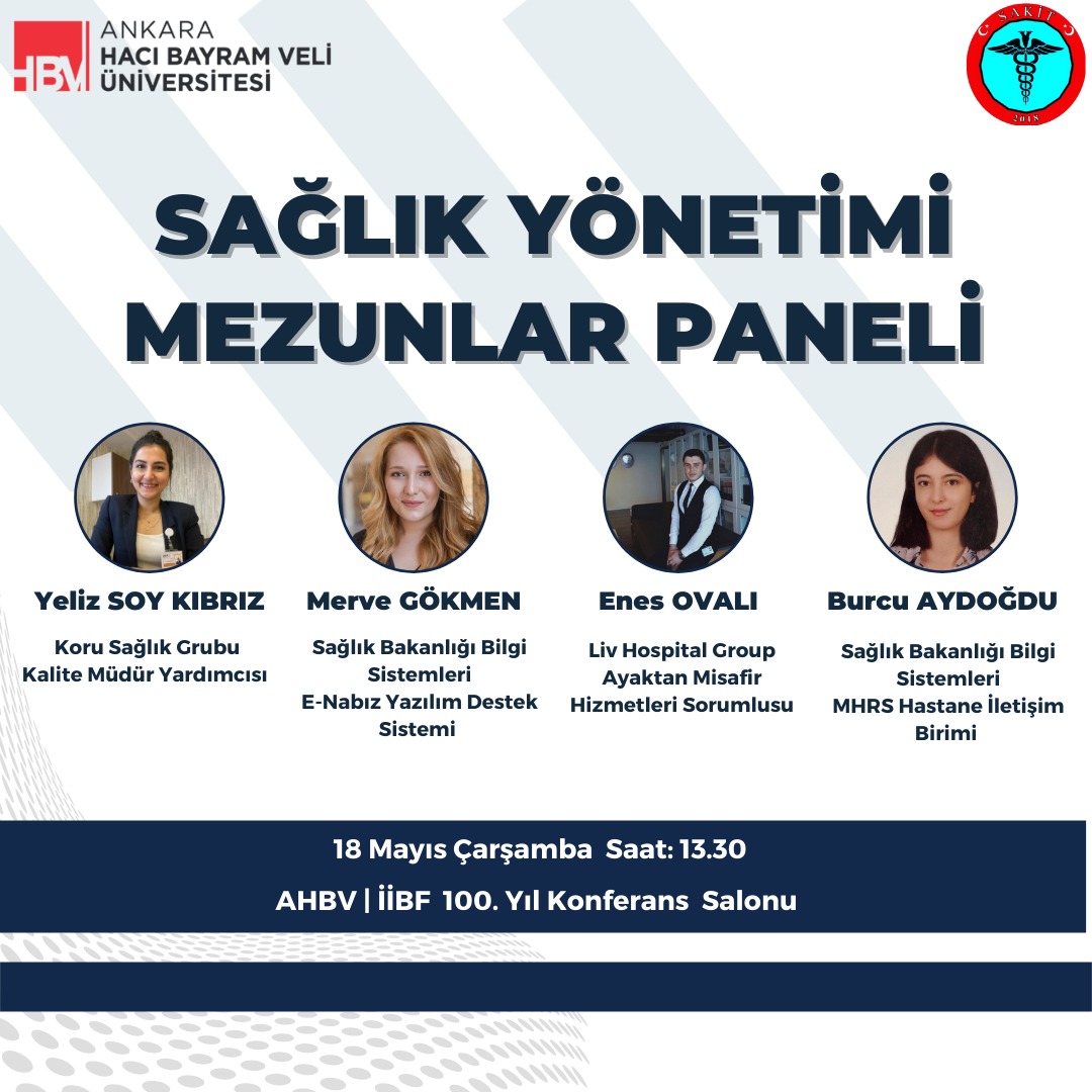 Arkadaşlar herkese merhaba 🙌🏻

Yeni bir etkinlikle daha karşınızdayız.🥳
18 Mayıs Çarşamba günü saat 13.30'da gerçekleşecek olan "Sağlık Yönetimi Mezunlar Paneli"ne hepiniz davetlisiniz.
 📍AHBV | İİBF 100. Yıl Konferans Salonu
🗓️ 18.05.2022   13.30