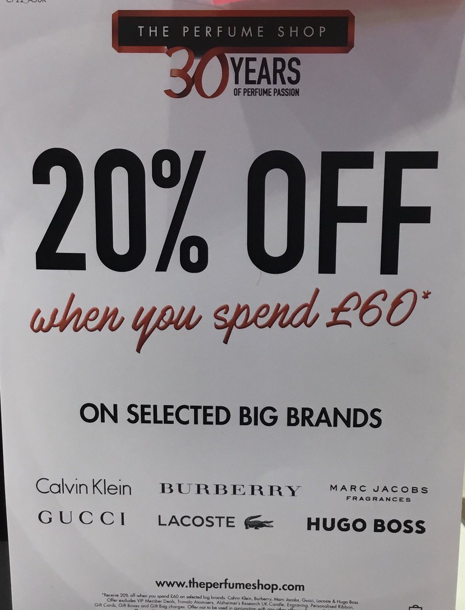 TPSBraehead66's tweet photo. ⚡️HAVE YOU SEEN THIS DEAL???⚡️20% off selected brands when you spend £60!!! Is your favourite brand on this list ??? Come to The Perfume Shop today to grab this deal 🛍🛍 https://t.co/JKLU9DI8Jw