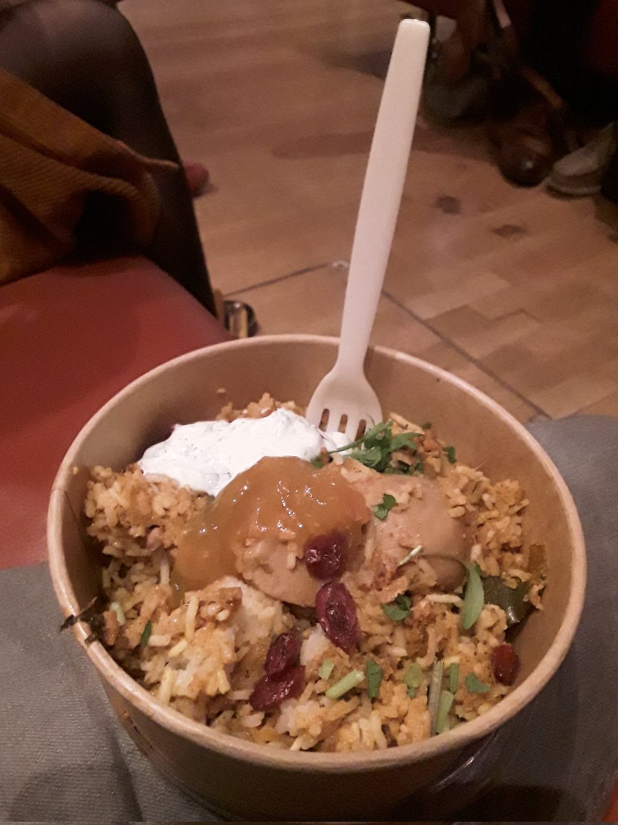 My #Lunch came in the form of a #Free #chickenbiryani cooked by a former chef from @Dishoom (allegedly) courtesy of @theRSAorg at #FellowsFestival. Delicious bowl, eaten after session with @Ed_Miliband & during #Workshop with our #Historian @antonhowes. #LetsGuide #UniquelyLondon