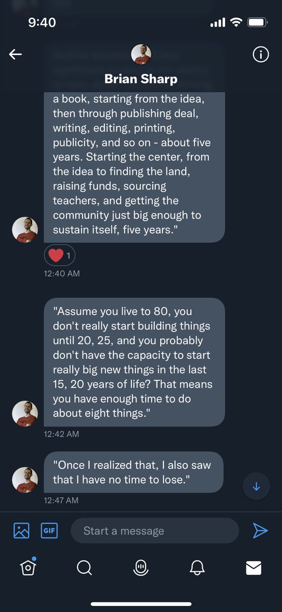 noampomsky's tweet photo. "Assume you live to 80, you don't really start building things until 20, 25, and you probably don't have the capacity to start really big new things in the last 15, 20 years of life? That means you have enough time to do about eight things." https://t.co/r6AZljbFE6