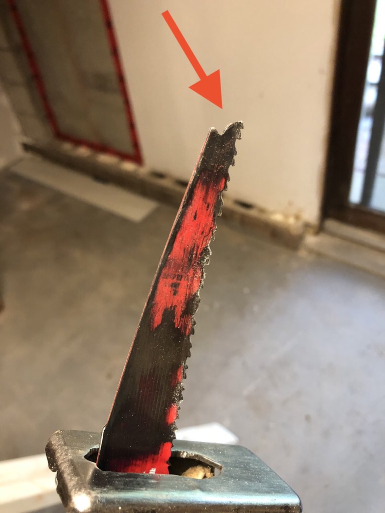 HuntHandi's tweet image. Dear @MilwaukeeTool 

In case you haven’t heard this before… this notch at the end of your sawzall blades causes MANY blades to hit nails and then bend the blade. 

Please stop adding this notch feature in future demolition blades.

#demolition #sawzall