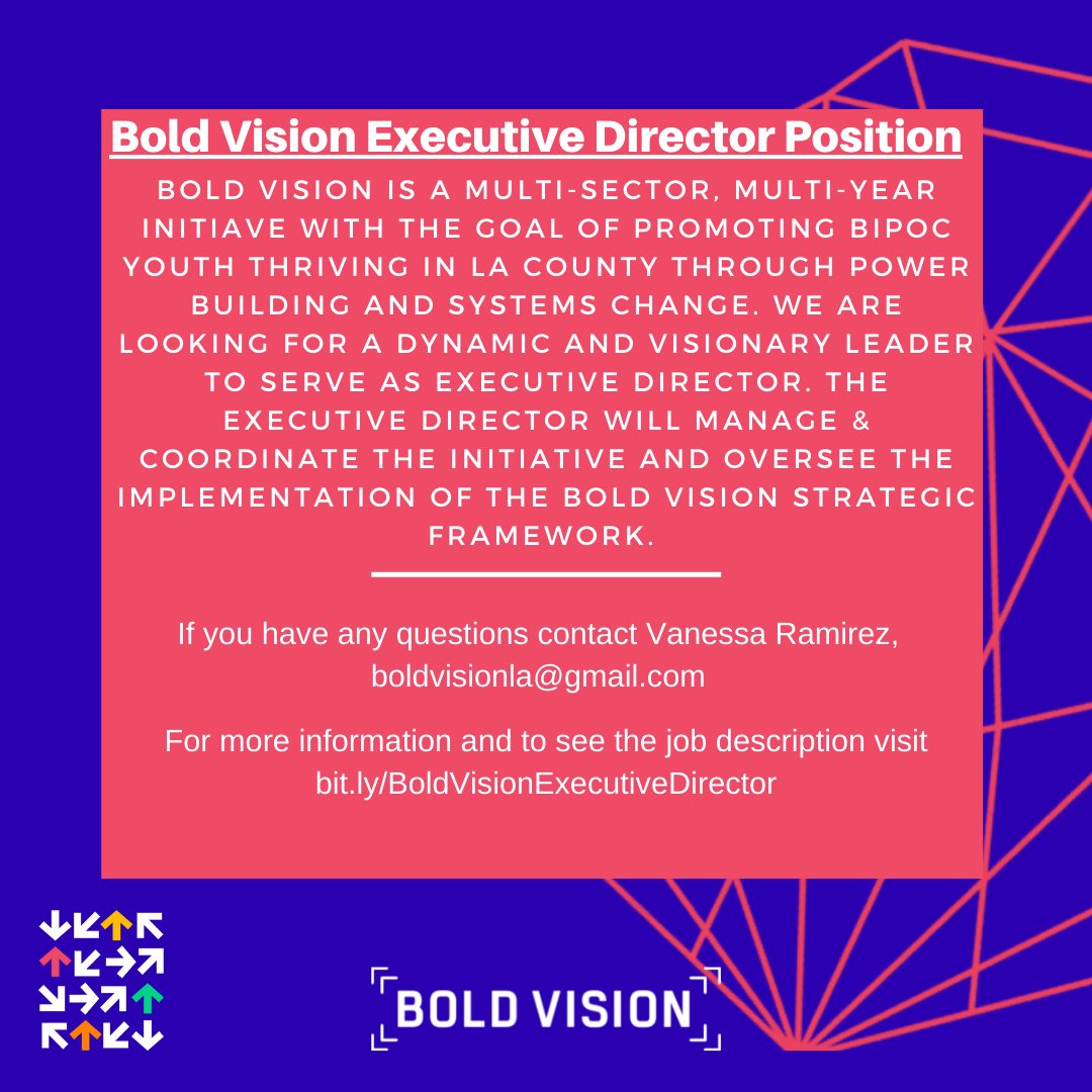 BoldVisionLA's tweet photo. The @BoldVisionLA initiative is excited to announce that we looking to hire an inaugural Executive Director! https://t.co/1ASOUxomLD