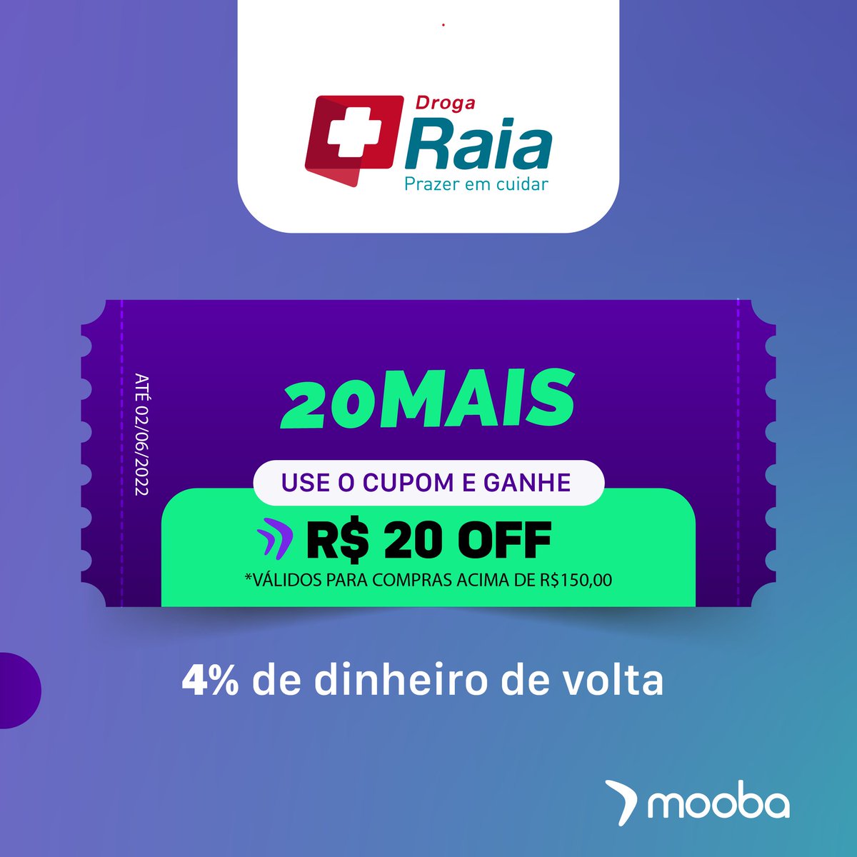MoobaBR's tweet photo. Foi aqui que pediram cupom de farmácia? 🤩
Use 20MAIS para ter R$ 20 OFF nas compras acima de R$ 150 na Droga Raia ou na Drogasil, e ainda ganhe 4% de cashback!
👉🏼 Droga Raia: https://t.co/JwYmLHTYws
👉🏼 Drogasil: https://t.co/zme9AyPzDj

Aproveite!
*Cupons válidos até 02/06/2022. https://t.co/Sy1iopuaZl