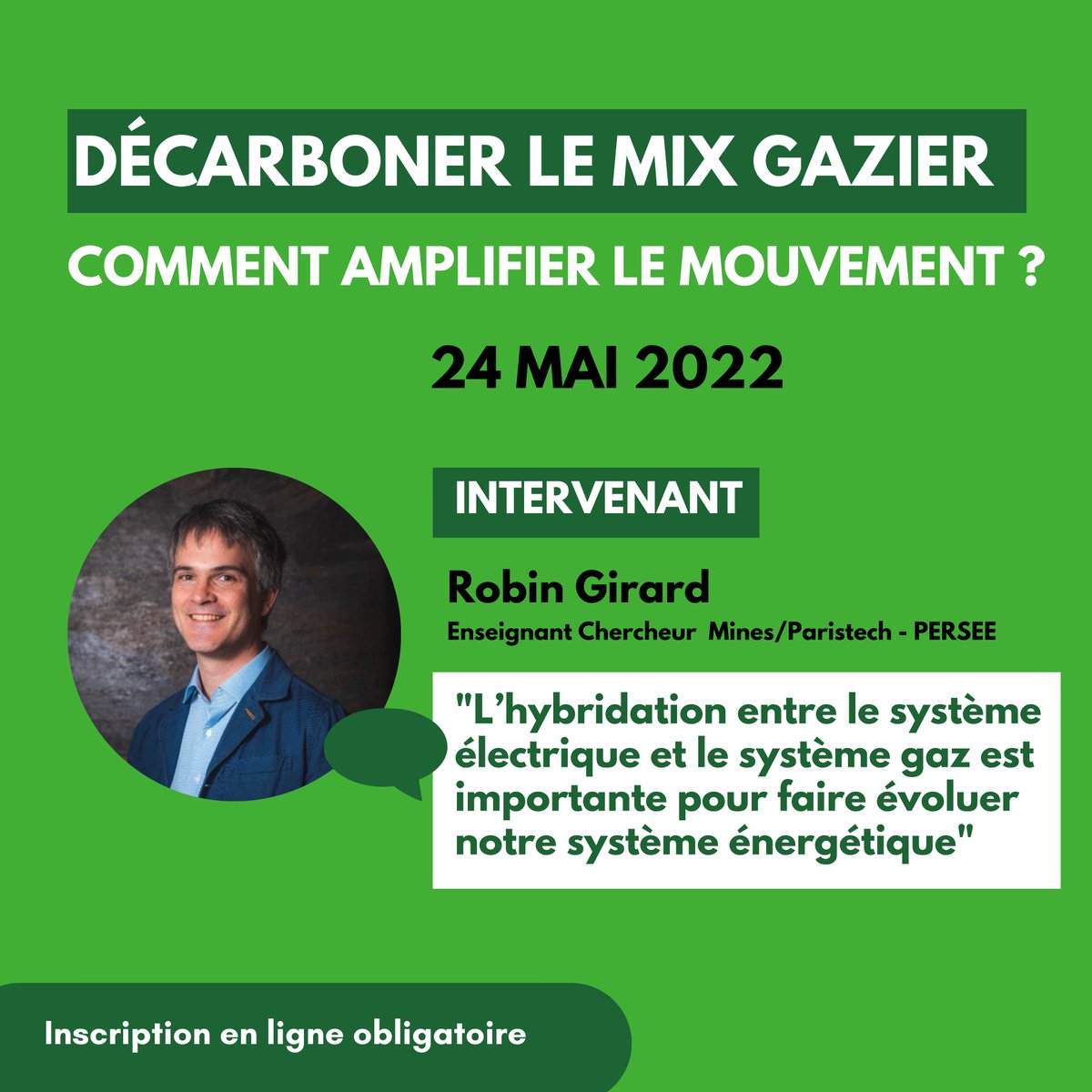 [🗨️intervenant] #Décarboner le #mixgazier : comment amplifier le mouvement ?
«L’#hybridation entre le système électrique et le système #gaz est importante pour faire évoluer notre système #énergétique» @RobinGirardMPT  intervient📅24/05
➡️Rejoignez-nous: bit.ly/3kyfECD