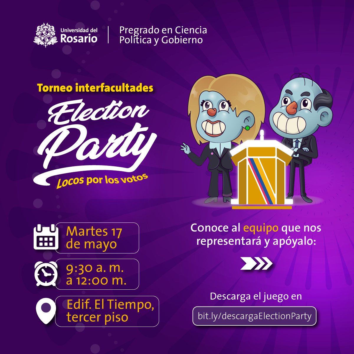 ech_ur's tweet photo. Acompaña mañana al equipo de la #ECHUR en el gran torneo de Election Party
Nos divertiremos aprendiendo sobre democracia y competiremos por la Presidencia de Colombia. https://t.co/eXGyOV7RuB