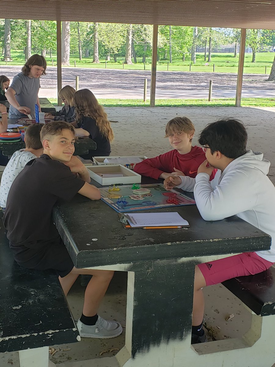 MathEagles's tweet photo. 3rd period enjoying the outside Math lab today on data analysis and statistics using our cell phones! Throwing in probability with board games! @LHSGoldenEagles @lakes_renee @SuptStover https://t.co/BcQLD1WvLr
