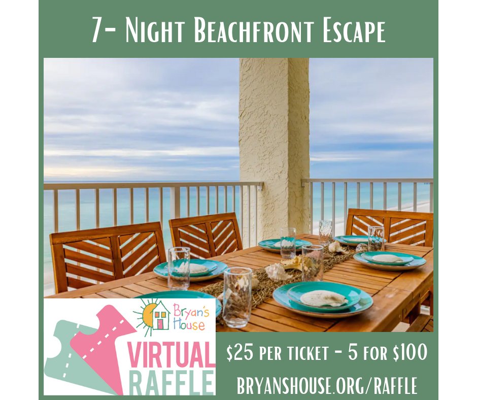 Bryan's House (@bryanshouseoa) on Twitter photo The hot weather has us thinking just one thing ...beach! WIN seven nights (+ air) in a beautiful three-bedroom/three-bath beachfront condo in Panama City Beach. Gulf views from every window. Purchase raffle tickets at bryanshouse.org/raffle. The hot weather has us thinking just one thing ...beach! WIN seven nights (+ air) in a beautiful three-bedroom/three-bath beachfront condo in Panama City Beach. Gulf views from every window. Purchase raffle tickets at bryanshouse.org/raffle.