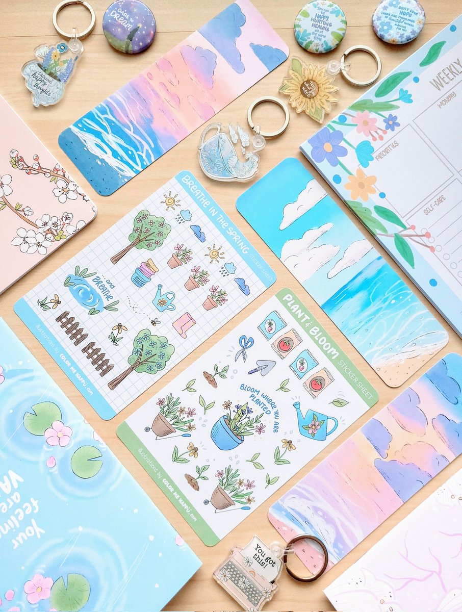 SHOP UPDATE!

Brand new bookmarks, keychains, button pins, journals, and a cute desk planner! Check them out here: colormehappii.com

#shopsmall #SupportArtists #artistsontwitter #smallbusiness #handmadewithlove #ArtistOnTwitter