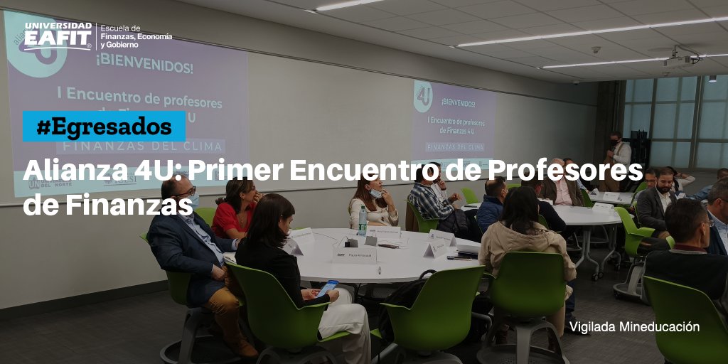 FEG_EAFIT's tweet photo. El pasado 26 de abril @EAFIT 🏫fue anfitriona del Primer Encuentro de profesores de la Alianza 4U✨. Profes de finanzas de las diferentes universidades  se unieron y compartieron ideas entorno a la alianza y las finanzas💡. 
Lee la nota completa aquí👉https://t.co/ynx2gGXWv7 https://t.co/KPwXVYAyh1
