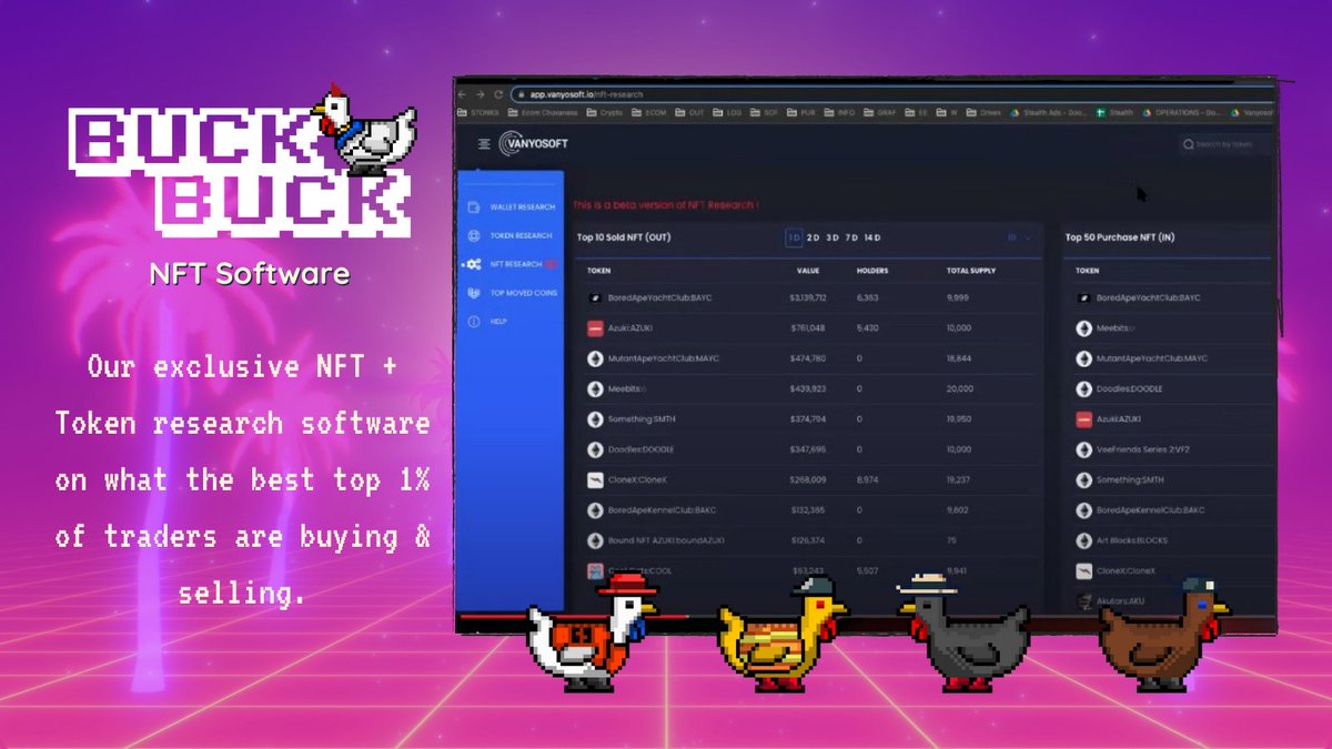 ChuoBuck's tweet photo. @Scorpiussnft Hey fam, check out our @buckbucknft NFT + Software utility that shows you what top 1% traders are buying https://t.co/t7dFJY8r3L