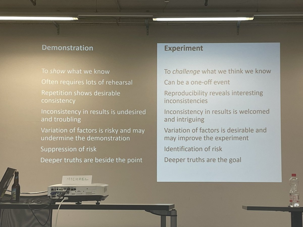 ChrisGlaettli's tweet image. Fundamental differences between demonstration and experiment by @michaelbolton #meetupoftest #swtesting