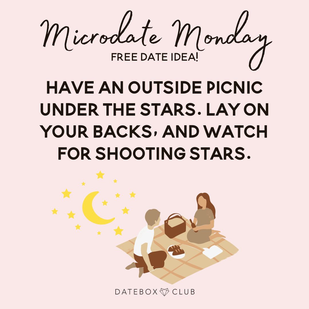 DateBoxClub's tweet image. 💘Microdate Monday💘⁠
⁠
Switch things up and have a picnic at night! ♥️⁠

#DateBoxClub #DateBox #FreeDateIdea #MicroDate