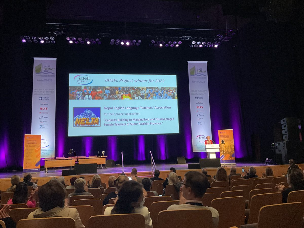 sandymillin's tweet photo. Well done to NELTA for winning the @IATEFL Project winner for 2022, for this project to support marginalised and disadvantaged female teachers. #IATEFL2022 These projects are made possible due to donations and fundraising done by members.They benefit so many students and teachers https://t.co/GsBGjzCwb8
