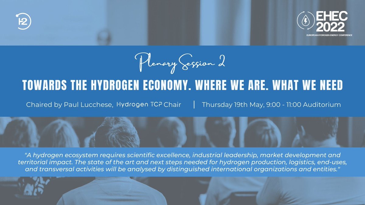 IEA_Hydrogen's tweet photo. Don't miss the @EHEC_2022 #PlenarySession2 "Towards the Hydrogen Economy. Where we are. What we need." 👀
#HydrogenTCP Chair, @PaulLucchese, will be chairing the session 👏
🗓️Thursday 19th
🕒 9:00 - 11:00
📌 Auditorium of Complejo Duques de Pastrana
#hydrogen #H2 #energy https://t.co/cciMIL40t1