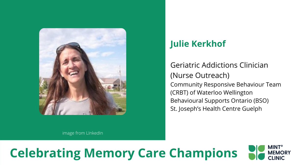 MINTMemoryCare's tweet photo. This #FeatureFriday champion is Julie Kerkhof. At our 2022 Booster Day in February, Julie shared lessons on substance use she learned as an outreach nurse.

@BSOProvOffice @CMHAWW https://t.co/YP8HCC9Tdt