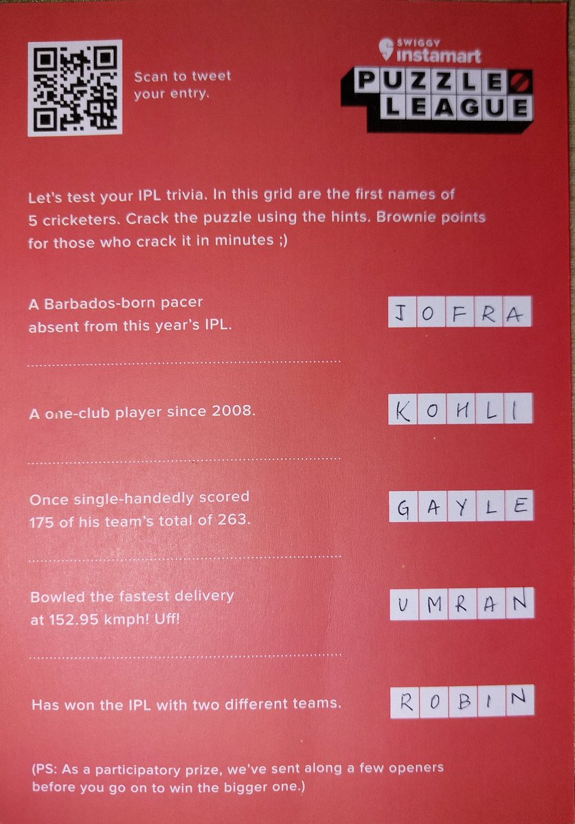 rakeshks321's tweet photo. Here's my answer to this week's #InstamartPuzzleLeague question.

#SwiggyInstamart @SwiggyInstamart https://t.co/ymmihjDsH1
