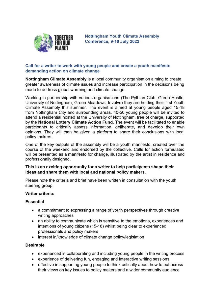 UoN_Institute's tweet photo. 📢Writer Callout!📢

We and @CANotts are looking for a local writer to work with young people and create a youth manifesto demanding action on climate change.

#WriterOpportunity #ClimateAction #Nottingham #Opportunity 

Sound interesting? Read here 👇👇 https://t.co/PgTQyCKwPS