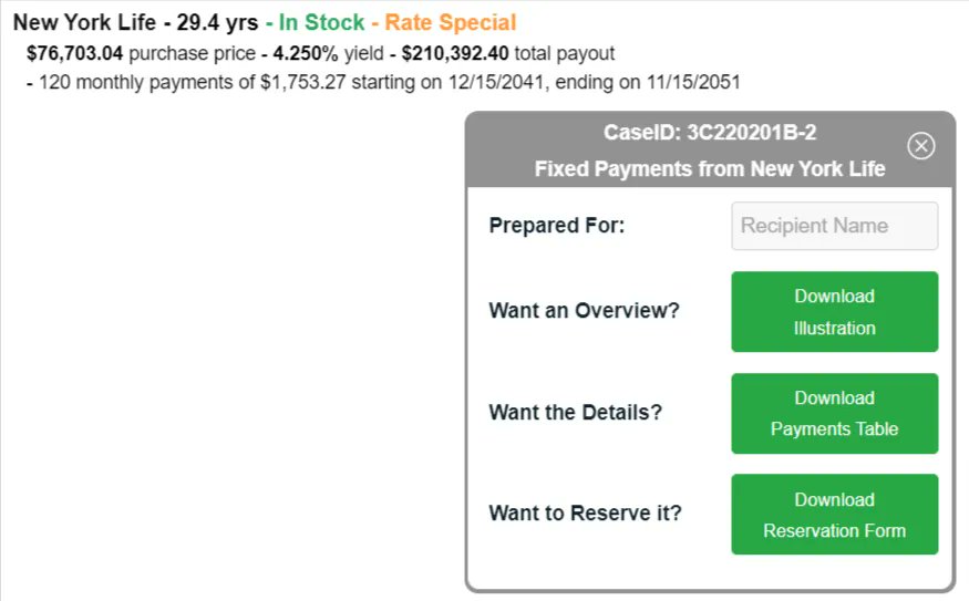 dcfannuities's tweet image. Featured #DCFIncomePayments
New York Life - 29.4 yrs - In Stock - Rate Special
$76,703.04 purchase price - 4.250% yield - $210,392.40 total payout

CaseID: 3C220201B-2
Get details and reserve here: buff.ly/3LeFzdo

#DeferredIncome #RetirementIncome #EstatePlanning