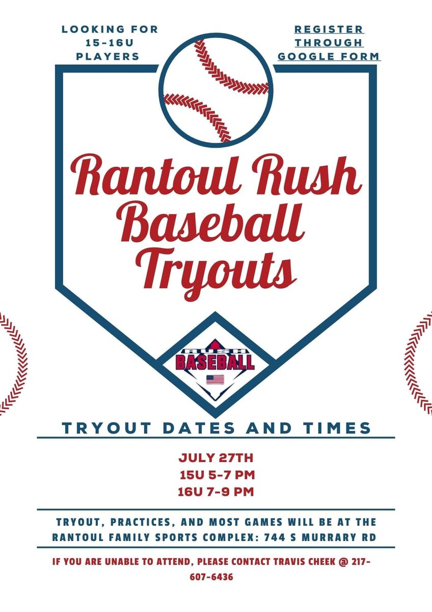 RushRantoul's tweet photo. Tryout dates for age groups 8u-16u! The link for registration for tryouts are in our bio! https://t.co/vPEjyfKj3c