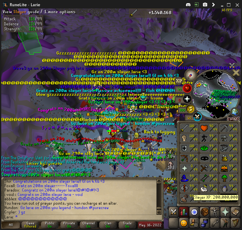 larieosrs's tweet image. 200m Slayer, Shout out to @EnjoysRs @Low_EHP @FOHClan #lariewarking