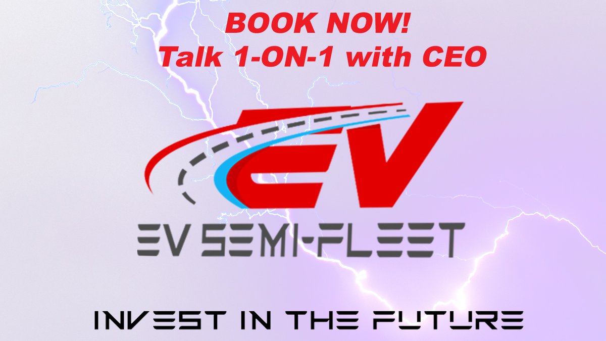 BOOK NOW! Talk 1-ON-1 with the CEO at EV SEMI-FLEET CORP.
Now, all current investors and potential investors have the ability to do so!

To Schedule a virtual meeting, via Google Meet:
Click: calendly.com/evsemifleetcor…

Investment Link: WeFunder.com/EVSemiFleet