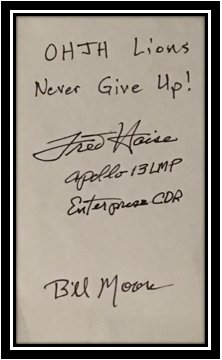 kseale_tech's tweet photo. Awesome evening @SpaceCenterHou listening to Astronaut Fred Haise (Apollo 13 LMP) speak👏!!  Was even fortunate enough to get a "Never Give Up" especially for @oakhillslions during his book signing!! Reach for the stars Lions! 🚀✨ https://t.co/oANaONCRm5