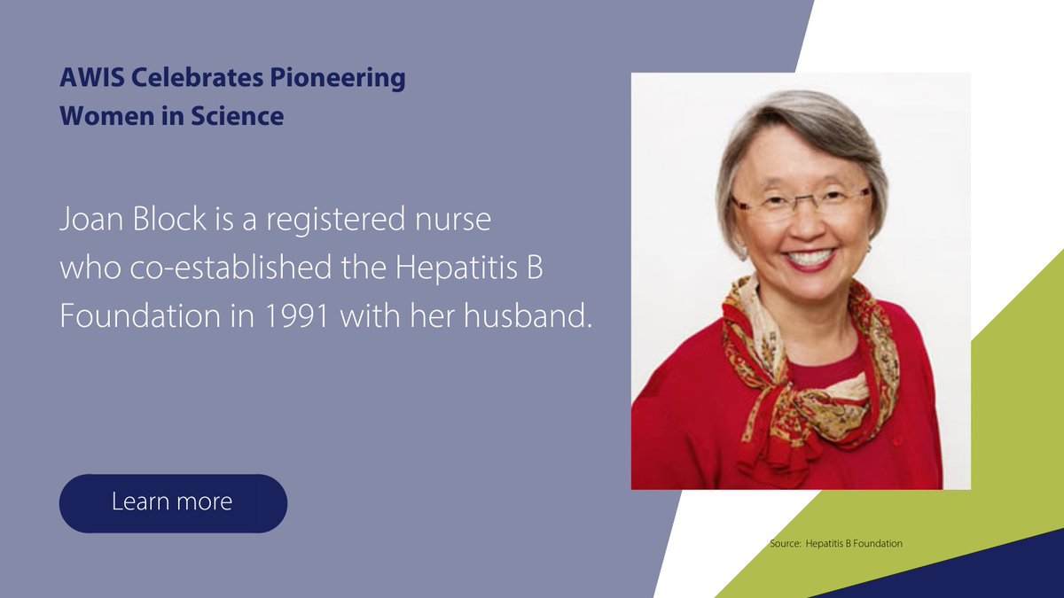 AWISNational's tweet photo. Joan Block is a nationally recognized leader in Hepatitis B outreach, education, and patient advocacy. Learn about more her and other influential women in science and medicine for #AAPIHeritageMonth. https://t.co/lrCQ6O2DCM https://t.co/ZEsnkot4Zx