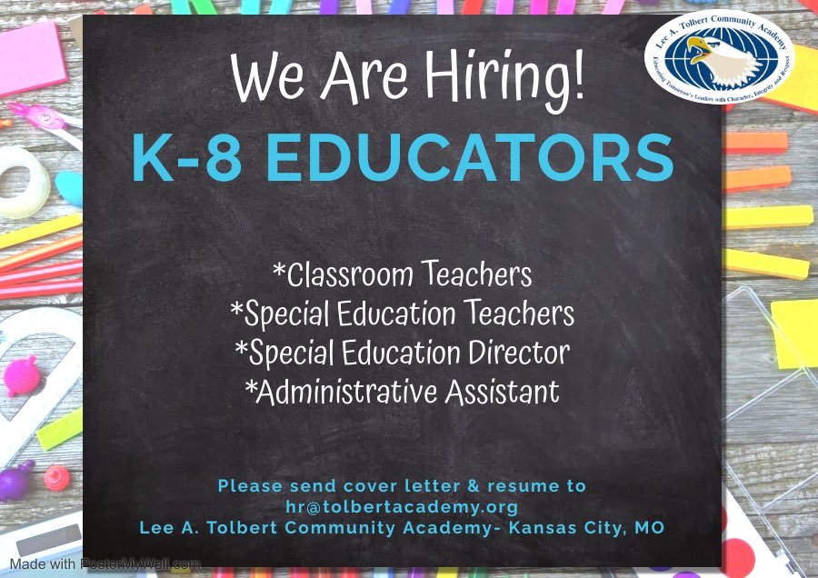 Apply on our website:  tolbertacademy.org