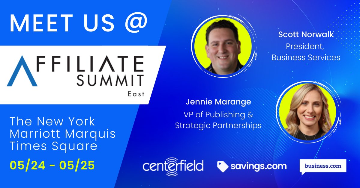 Come meet up with Scott Norwalk and Jennie Marange at <a href="/affiliatesummit/">Affiliate Summit</a>  East! Swing by our table on the 9th Floor of the Marquis or click here to set up a time to meet with us during the event ➡ bit.ly/3PdxyZg 
#ASE22 #ASE #affiliatesummiteast #affiliatesummit