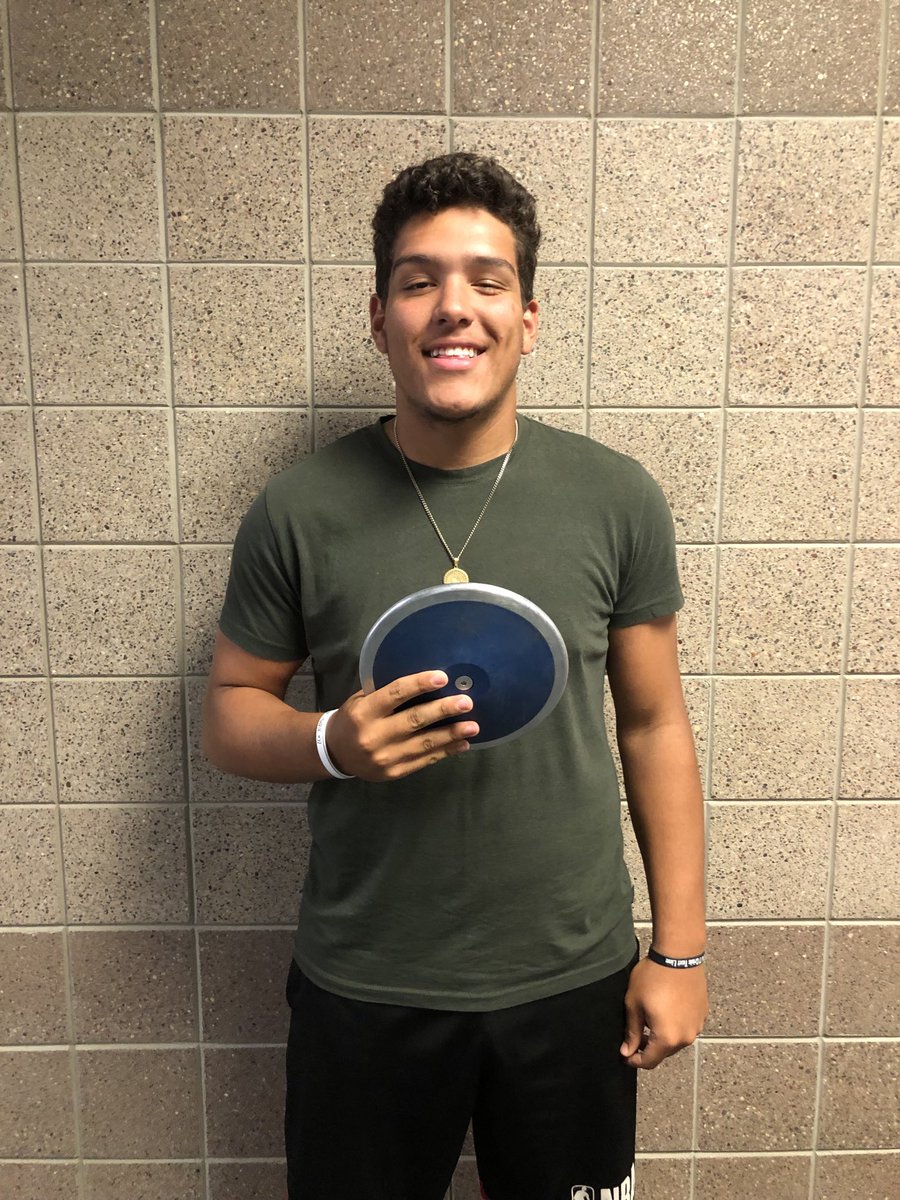 coachsawyer's tweet photo. Matrix Eames, sets new school record in the Discus at the League Meet.  Old Record 149’1” By Danny Ginn.  New Record 153’ 1/2”.  Congratulations Matrix. https://t.co/R79H7qajLs