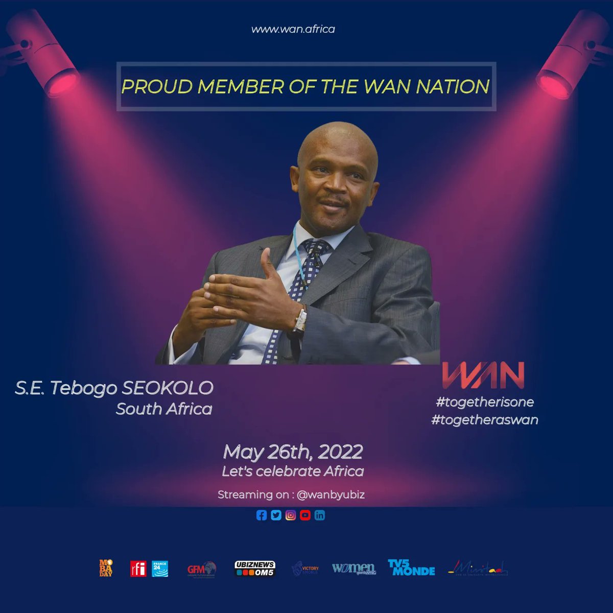 WANbyUbiz's tweet photo. Let's join S.E. Tebogo Seokolo , Alexandra Cordebard, @passi_issap and Noella Coursaris Musunka for the WAN SHOW 2022 on May, 26th.
Be there ✌🏾✌️

#iamwan #togetherisone #togetheraswan https://t.co/LJLUuoXu4y