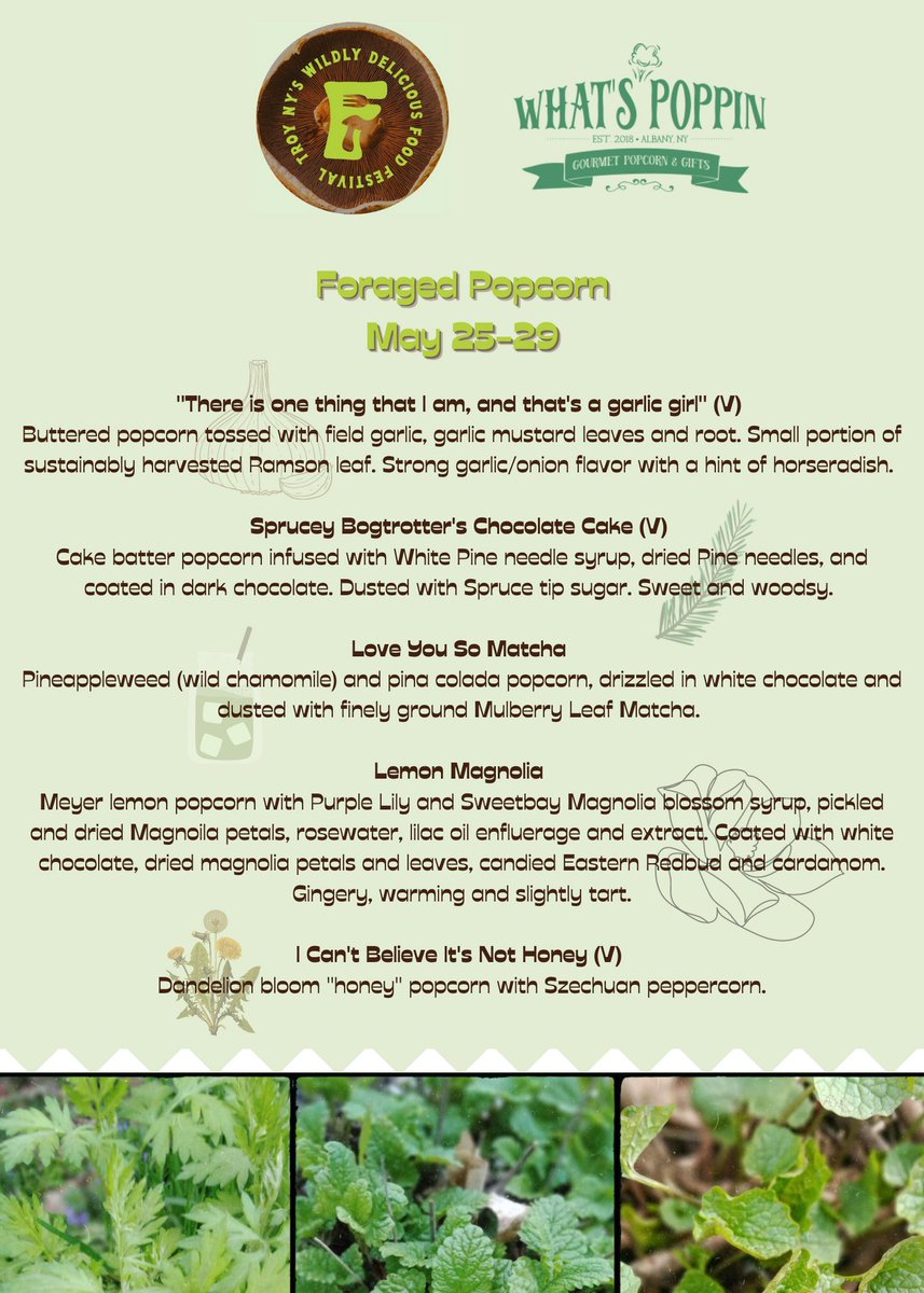 We're doing foraged popcorn flavors for Foraged NY and <a href="/whiskeypickle1/">Whiskey Pickle</a> from the 25th-29th. Come sample wine pairings care of Bare Wine and Spirits on the 28th, 10-2@