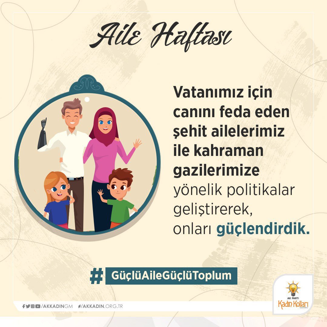 Aile bağları çözülmüş, aile mefhumu ortadan kalkmış bir toplum ne kadar zengin olursa olsun ayakta kalamaz.” 

<a href="/RTErdogan/">Recep Tayyip Erdoğan</a> 

#GüçlüAileGüçlüToplum demektir. 
#AileHaftası kutlu olsun.