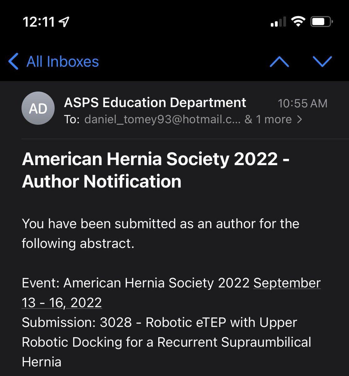 Right on time🙌🏽💪🏽 @AmericanHernia 

#AHS22 #herniasurgery #hernia #abstractsubmissions #hernia #charlottenc
