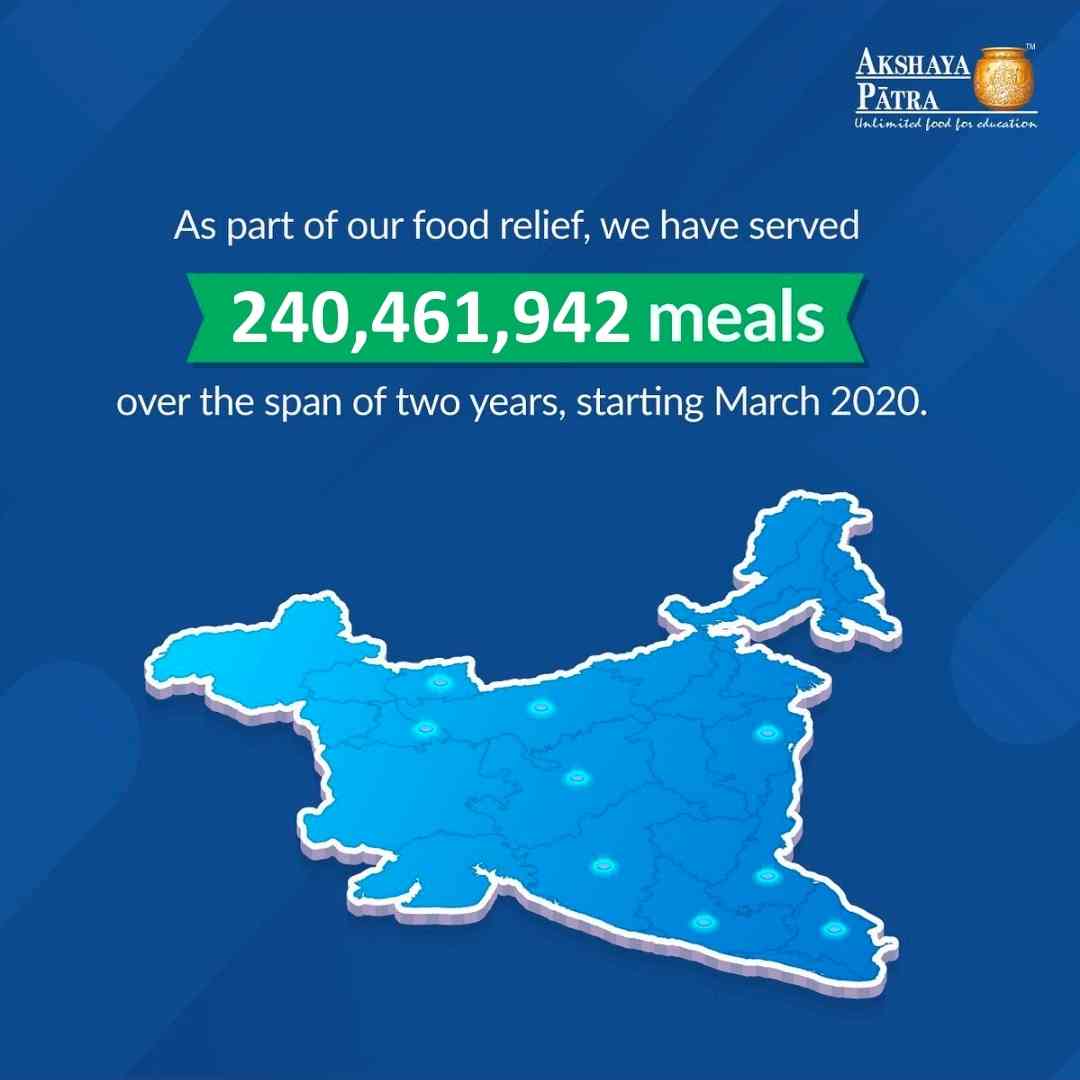 UKAkshayaPatra's tweet photo. With the start of the new financial year, The Akshaya Patra Foundation (#TAPF). is glad to share that we have served over 240 million meals as part of our #FoodRelief efforts. We would like to thank all who have been a constant support through the pandemic.
.
.
#AkshayaPatraCares https://t.co/m6SL4hZDKJ