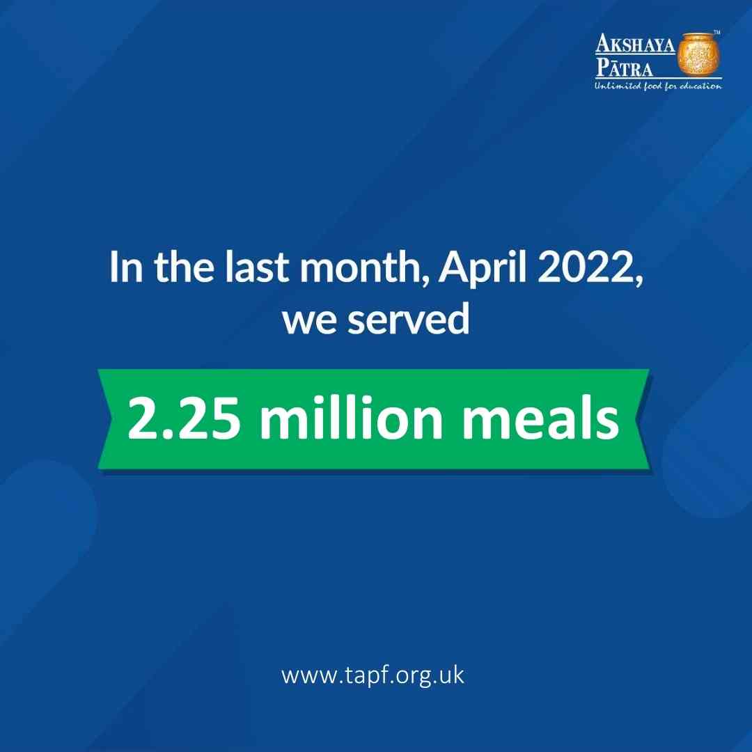 UKAkshayaPatra's tweet photo. With the start of the new financial year, The Akshaya Patra Foundation (#TAPF). is glad to share that we have served over 240 million meals as part of our #FoodRelief efforts. We would like to thank all who have been a constant support through the pandemic.
.
.
#AkshayaPatraCares https://t.co/m6SL4hZDKJ