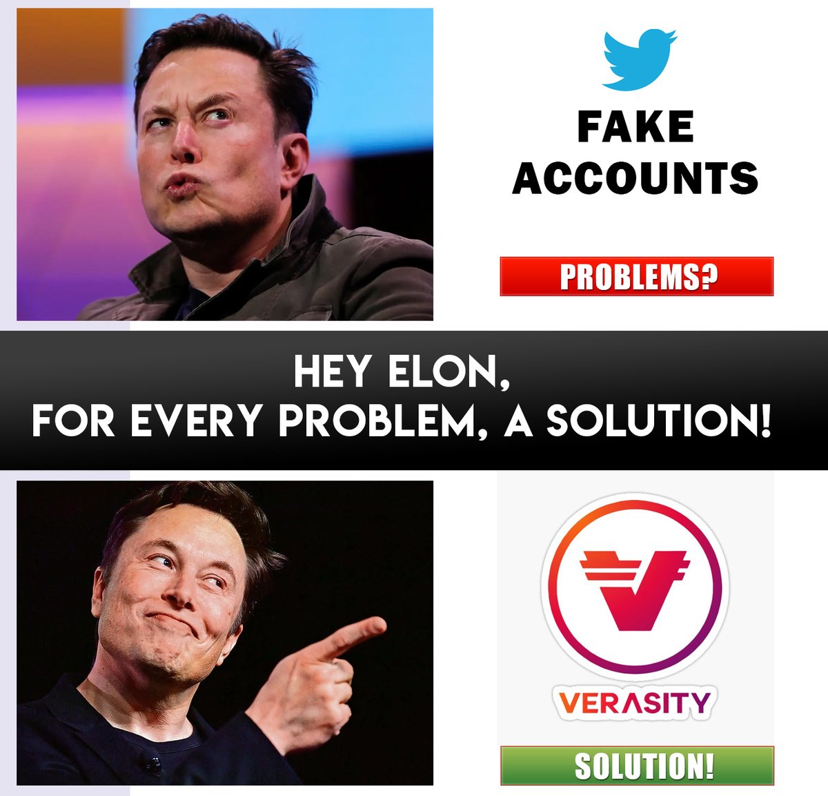 Hey <a href="/elonmusk/">Elon Musk</a>, for every problem, a solution 😉

#bitcoin $btc $vra #Verasity #Twitter