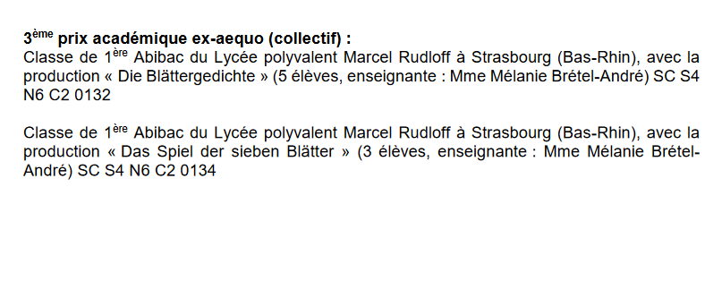 MBAndre67's tweet photo. Une magnifique moisson de prix au Printemps Ecriture 2022 pr la classe de 1re Abibac  #LyceeRudloff : 7 prix en langue allemande! Bravissimo à mes élèves pour la qualité de leurs productions! Quel(s) talent(s)! @OlivierFaron @DaacStrasbourg @DarilvStras @rod_raffin @LamonJuliette https://t.co/xf6OInqH2z