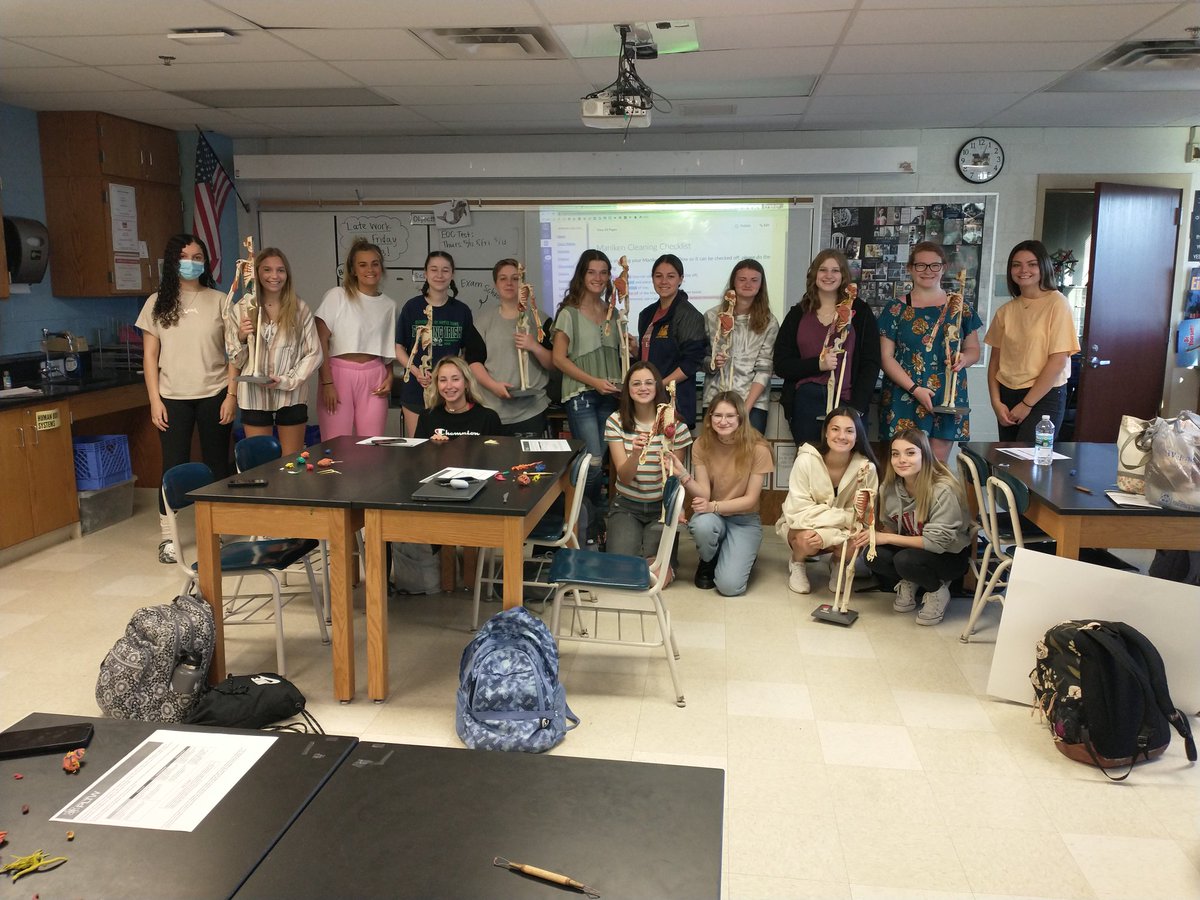 MrsDowMHS's tweet photo. The Human Body Systems classes said goodbye to their skeletal models today. They've worked so hard this year to add  organs, vessels, and other tissues to the models while learning human anatomy. They hopefully had some fun, too! https://t.co/0LAJWhwpVH