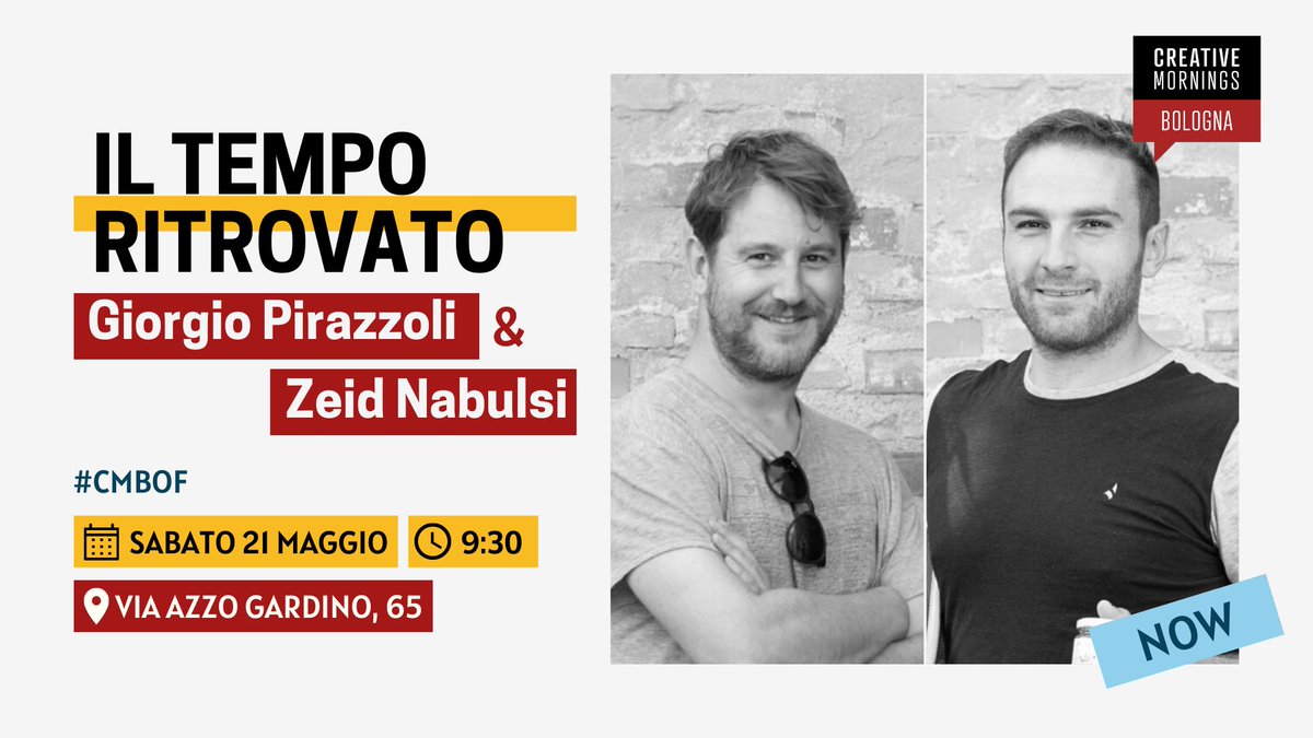 #Now per noi è stagionalità. Per questo abbiamo scelto il #MercatoRitrovato come luogo per questa colazione con Giorgio Pirazzoli, coordinatore del mercato, e con Zeid Nabulsi, apicoltore e imprenditore. Biglietti: creativemornings.com/talks/giorgio-…
#CMBOF