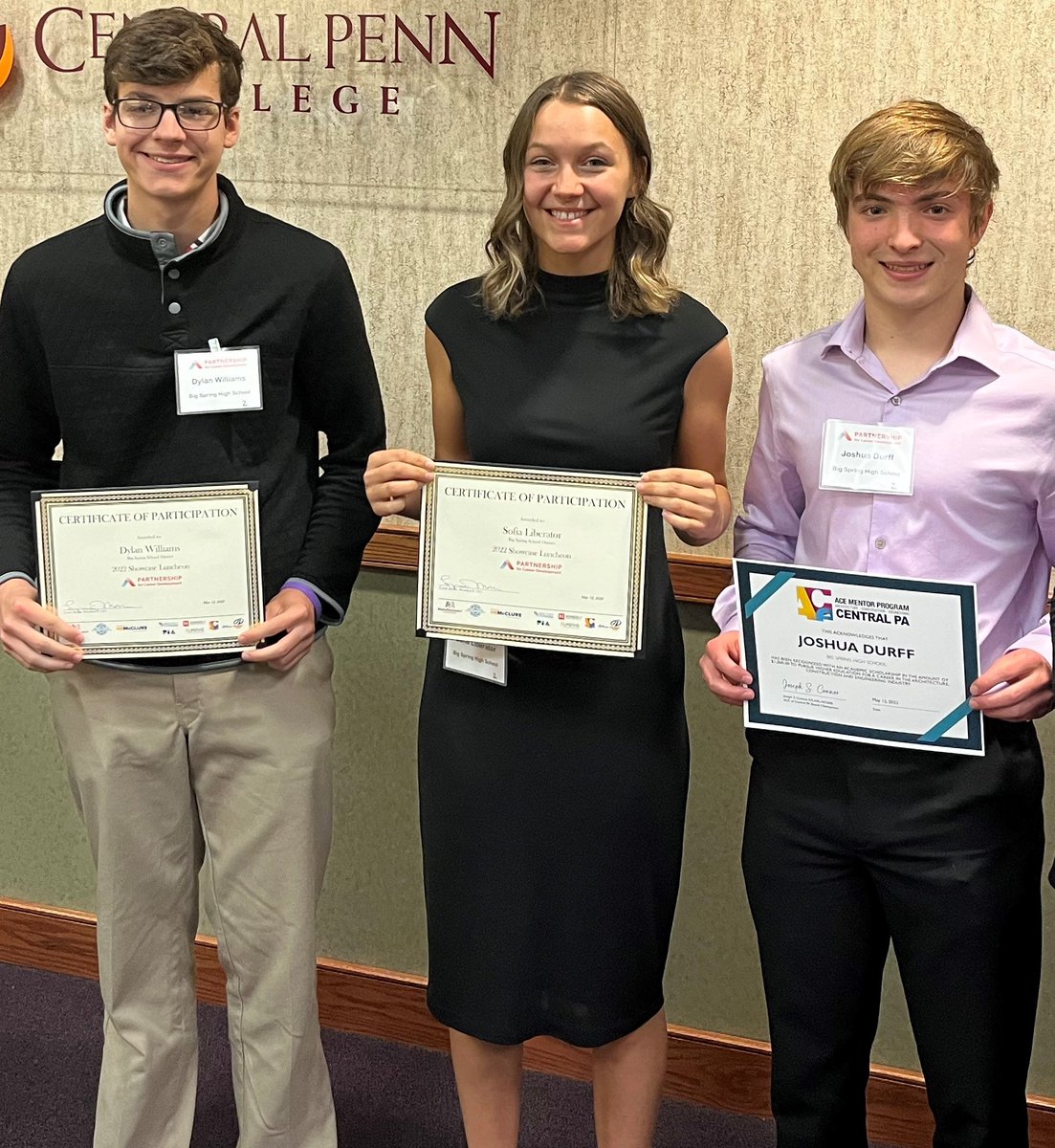 At the Partnership for Career Development Showcase Event last Thursday, Dylan Williams (left) and Sofia Liberator (center) were there to showcase the Volvo Exploration/Internship program;
