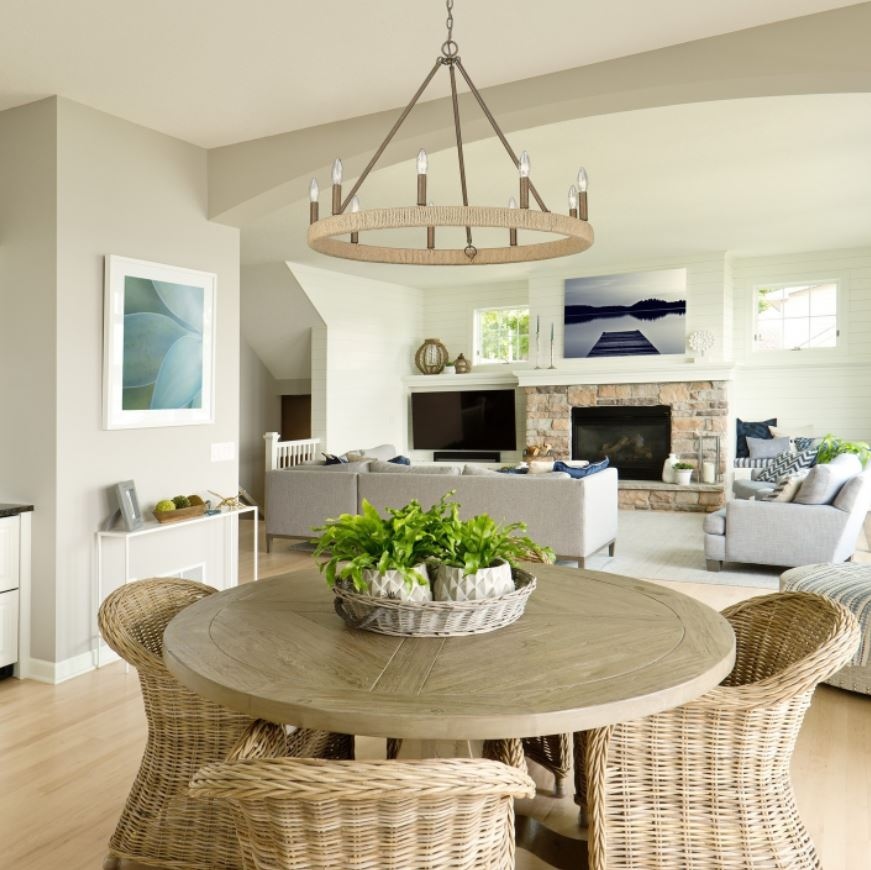 This charming fixture is a simple design- a hemp wrapped circle holding tall candelabras.  Its burnished finish is the perfect compliment to this costal inspired design.  Sometimes, less is definitely more!  800-709-1119

#homedesign#designtrends@glfixtures