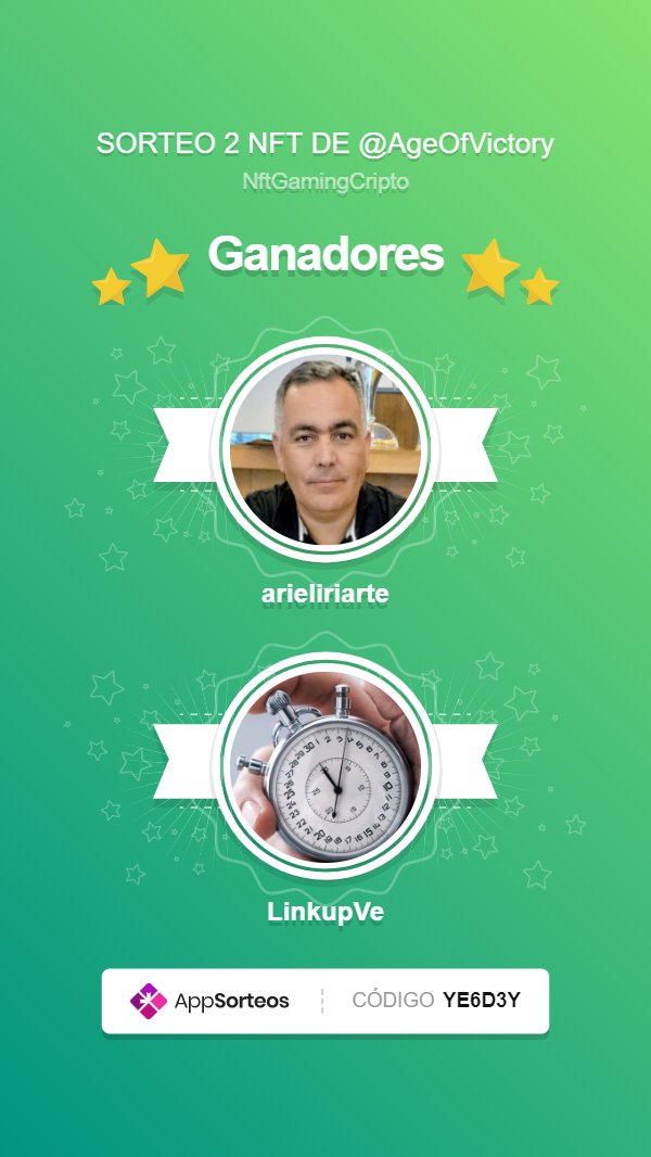 NftGamingCripto's tweet photo. GANADORES DEL SORTEO @ageofvictory 🏆 ‼️

ENHORABUENA A TODOS ‼️ 🥳

✅  2 #Nfts de rareza impuro valorados en $25 c/u

🦄 @arieliriarte

🦄 @LinkupVe

GRACIAS A TODOS LOS PARTICIPANTES 💪🚀

Link del sorteo 👉 https://t.co/4DLJ47A053 https://t.co/YTbXOaPpL6