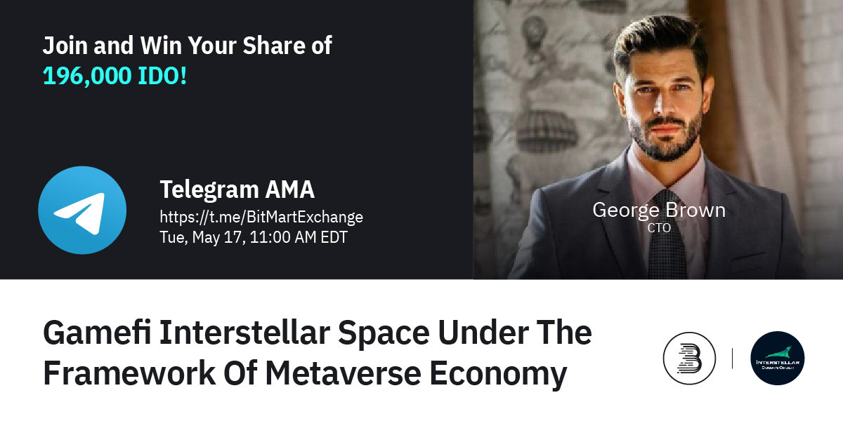 🔈Join $IDO at 11 AM EDT on May 17 for AMA! We are pleased to have the CEO, George Brown!

1⃣Follow <a href="/BitMartExchange/">BitMart</a> &amp; <a href="/ido_meta/">IDOMETA</a> 
2⃣RT &amp; tag 3 frds
3⃣Join t.me/BitMartExchange
4⃣Fill out form: forms.gle/zgY61YjVFvEKif…

🔥Win your share of 196,000 IDO!