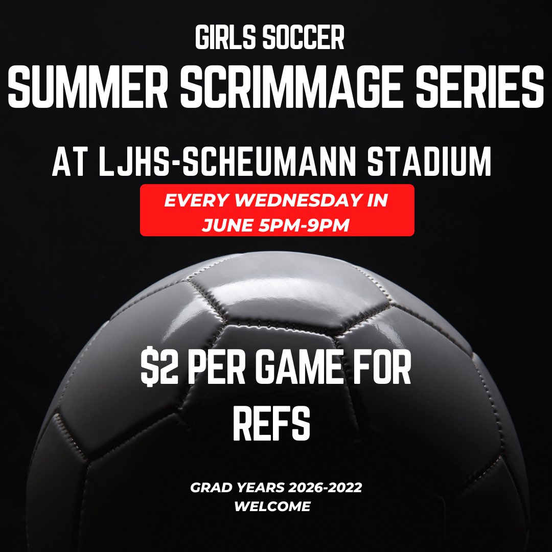 announcing our summer scrimmage series! any girls player at any school is welcome to come play! 4 games per night-one every hour every wednesday in june! no pre registration required-show up and play!
