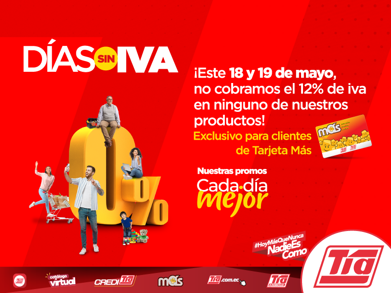 TIAEC's tweet photo. 🤩 ¡Nuestras promociones cada día son mejores! Este 18 y 19 de mayo, no cobramos el 12% de IVA en ninguno de nuestros productos 😮. No te quedes fuera de esta sorprendente oferta y realiza tu compra hoy mismo 🛒.

*Exclusivo para clientes de Tarjeta Más https://t.co/jS9NFiDqjI