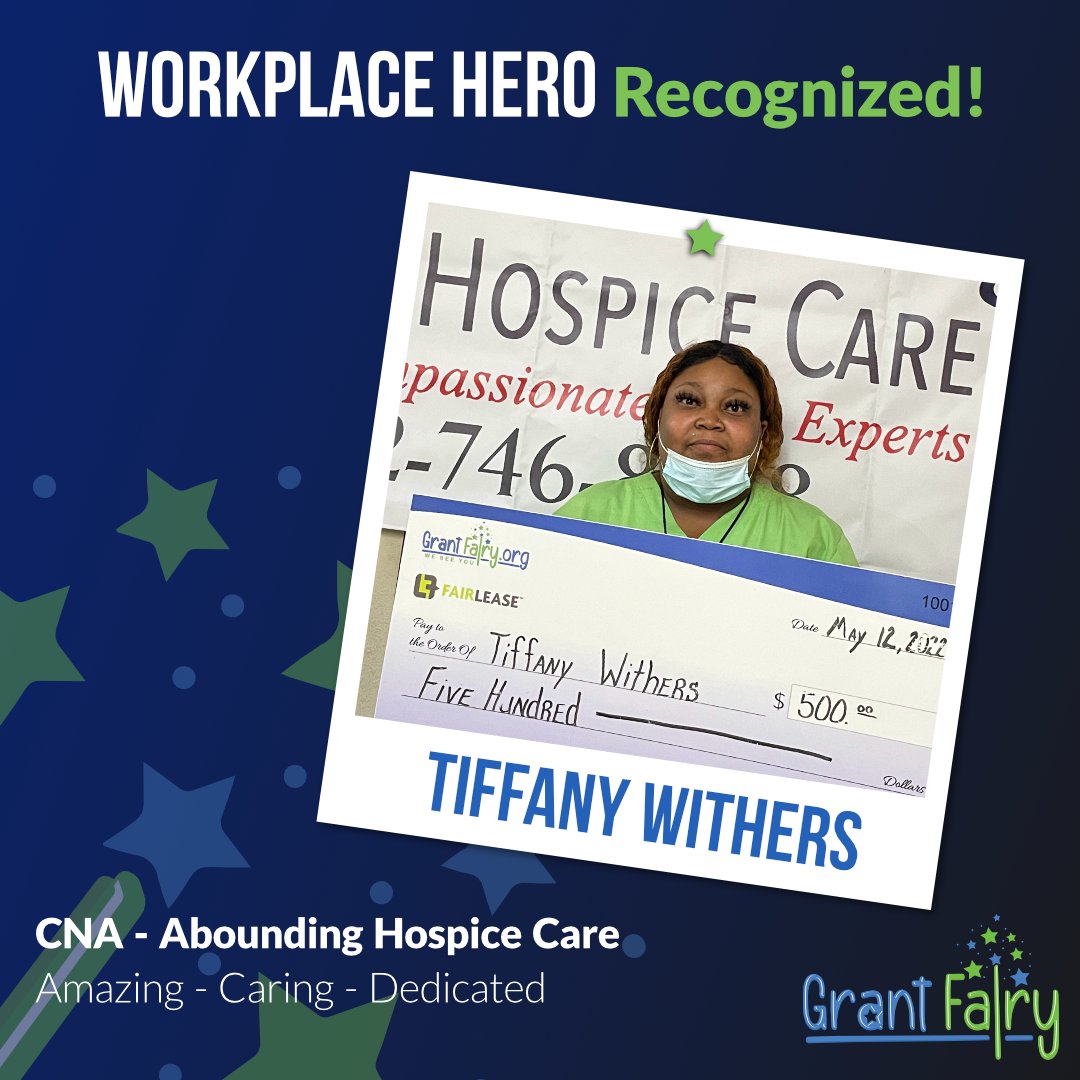 GrantFairyTX's tweet photo. Recognizing Tiffany Withers 💚

"An accomplished, competent CNA that goes above &amp; beyond. I've seen her give from her own to make sure her patients have clothes, food or just treats they may not get often. She sits &amp; talks with patients &amp; gives endlessly of herself to others!" https://t.co/mQysIR6yDM