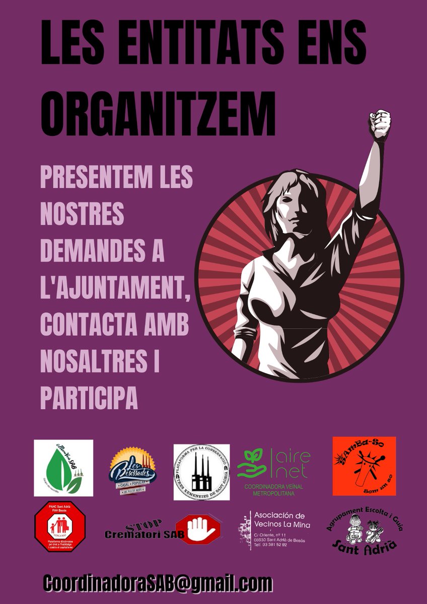 Les entitats adrianenques ens estem organitzant per reivindicar els nostres drets. Contacte amb nosaltres si formes part d'una entitat i us voleu sumar envia'ns un correu a coordinadoraSab@gmail.com