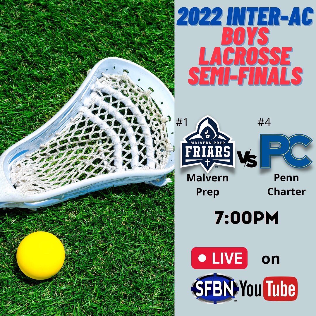 The_SFBN's tweet photo. 🥍🥍 And then there were four 👀 Don’t miss all of the action tomorrow night as SFBN brings you the 2022 Inter-Ac boys lacrosse semi-finals! First game is at 4pm as the 2-seed @fords_lacrosse take on the 3-seed @EpiscopalSports https://t.co/DeMGZACf4n